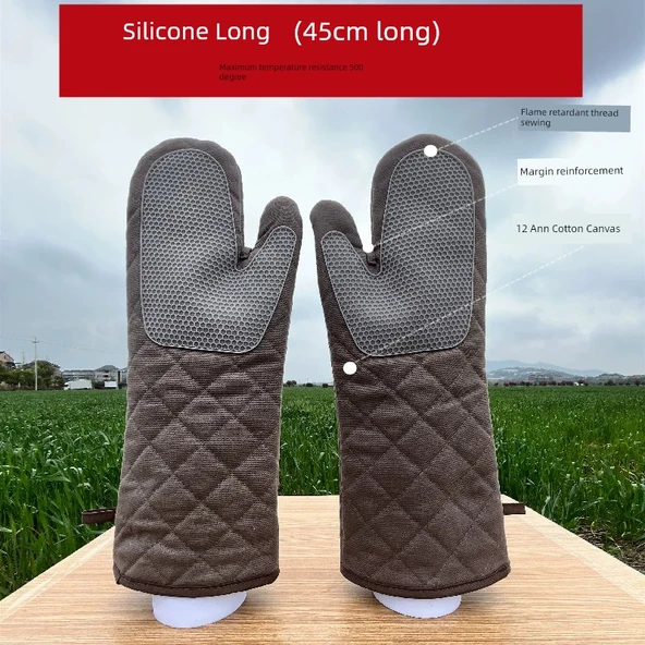 Kalın Kanvas Silikon Fırın Eldiveni - 45cm
