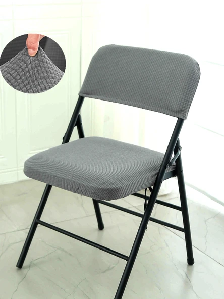 Elastik Katlanabilir Sandalye Kılıfı - Koyu Gri Ekose Desenli - 3