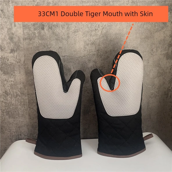 Siyah Kanvas Silikon Fırın Eldiveni - 33cm - Kaplan Ağzı