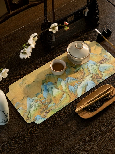 Çin Tarzı Emici Çay Matı - Jiangshan-Bahçe-2 27x60cm - 2