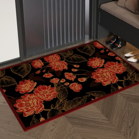 Çin Stili Giriş Kapısı Paspası - Büyük Çiçek Desenli 1 - 50cm x 80cm