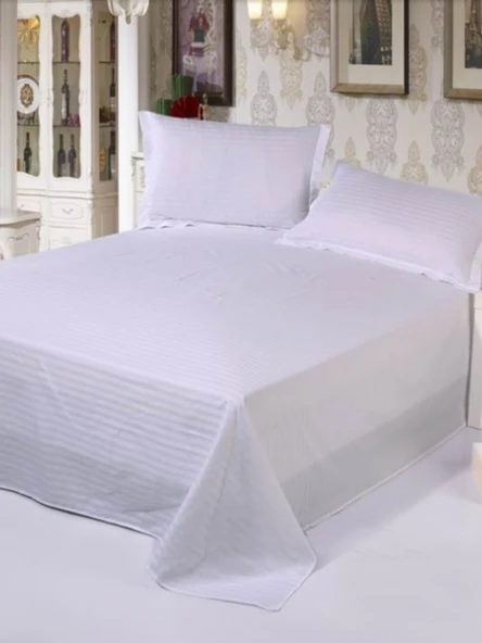 Beyaz Saten Şeritli Otel Tipi Kang Çarşafı - 300x220cm - 4