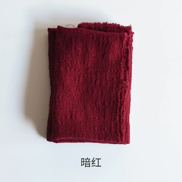 Yıkanmış Keten Pamuk Saçaklı Masa Örtüsü Japon Tarzı - Koyu Kırmızı 88x110cm