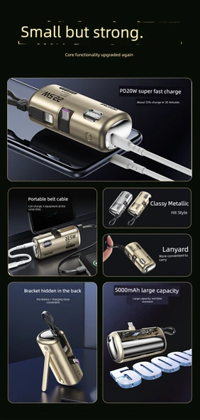 Wekome Capsule Mini 5000mAh Taşınabilir Şarj Aleti - Obsidyen Gece Siyahı - 6