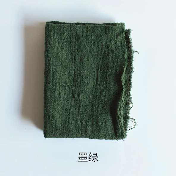 Yıkanmış Keten Pamuk Saçaklı Masa Örtüsü Japon Tarzı - Koyu Yeşil 38x55cm