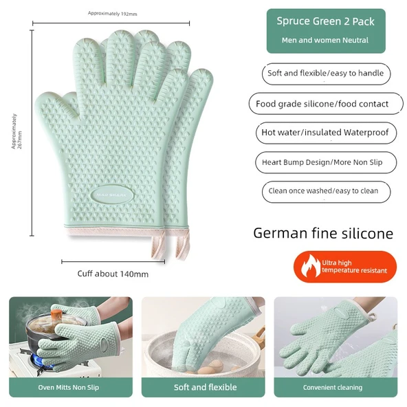 Mutfak Silikon Fırın Eldiveni - Çam Yeşili - 2'li Paket