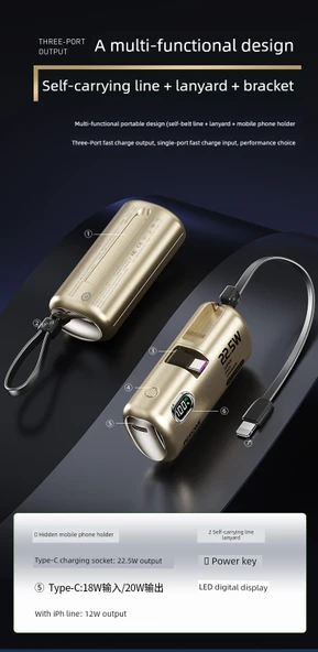 Wekome Capsule Mini 5000mAh Taşınabilir Şarj Aleti - Obsidyen Gece Siyahı - 9