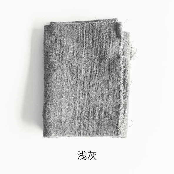 Yıkanmış Keten Pamuk Saçaklı Masa Örtüsü Japon Tarzı - Açık Gri 55x76cm