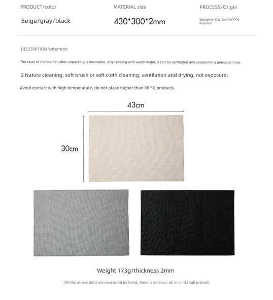 Deri Amerikan Servisi - Gri 4 Adet 30x43cm - Resim 10