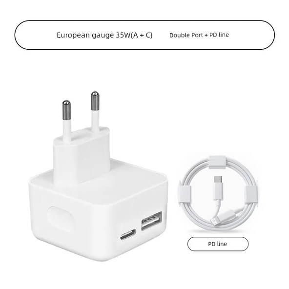 35W EU PD Hızlı Şarj Aleti - 35W A+C Çift Portlu + PD Lightning Kablo