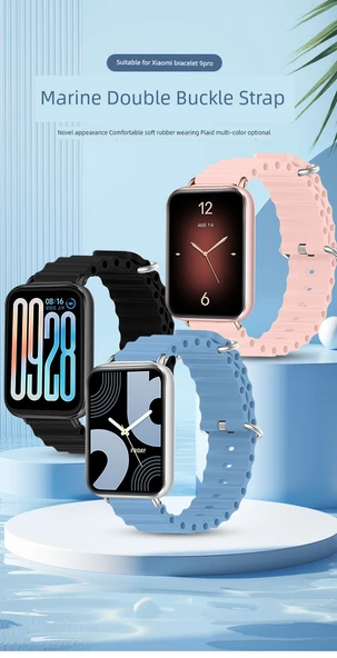 Xiaomi Smart Band 9 Pro NFC Gümüş Konnektör Şık Mavi Deniz Silikon Kordon - 7