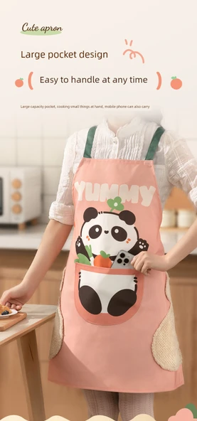 Su Geçirmez Mutfak Önlüğü - Panda Yeşil + Tavşan Kafe (2'li Paket) - 9