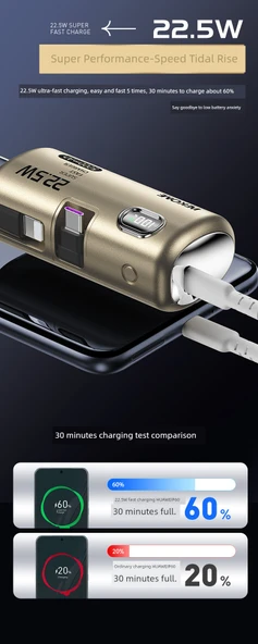 Wekome Capsule Mini 5000mAh Taşınabilir Şarj Aleti - Obsidyen Gece Siyahı - 8