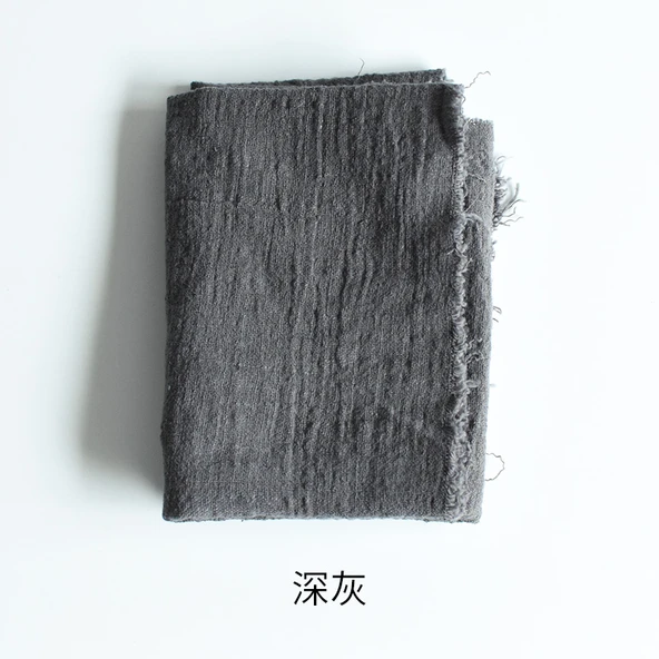 Yıkanmış Keten Pamuk Saçaklı Masa Örtüsü Japon Tarzı - Koyu Gri 300x110cm