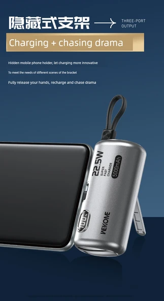 Wekome Capsule Mini 5000mAh Taşınabilir Şarj Aleti - Obsidyen Gece Siyahı - 10