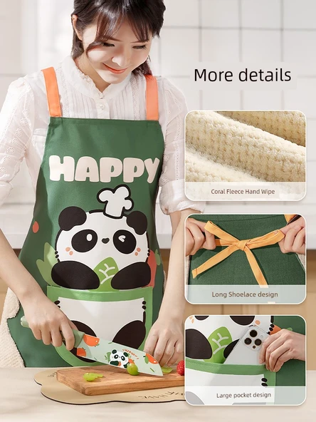 Su Geçirmez Mutfak Önlüğü - Panda Yeşil + Tavşan Kafe (2'li Paket) - 3