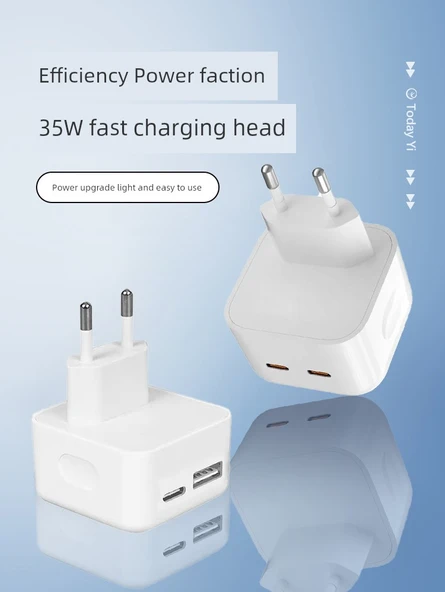 35W EU PD Hızlı Şarj Aleti - 35W A+C Çift Portlu + USB-L + PD Kablolar - 7