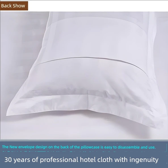 Otel Pamuklu Saten Şeritli Yastık Kılıfı - 58x85 cm - Dört Mevsim Oteller İçin - 4