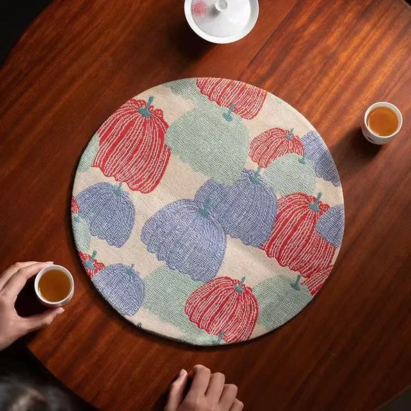 Retro Balkabağı Çift Taraflı Çay Altlığı - Yayoi Balkabağı Desenli Oval - Büyük Boy - 6
