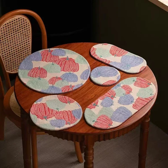 Retro Balkabağı Çift Taraflı Çay Altlığı - Yayoi Balkabağı Desenli Oval - Küçük Boy - 3
