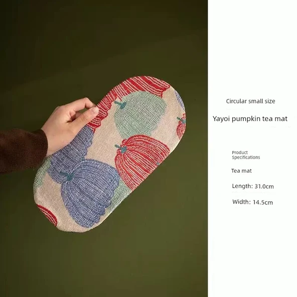 Retro Balkabağı Çift Taraflı Çay Altlığı - Yayoi Balkabağı Desenli Oval - Küçük Boy
