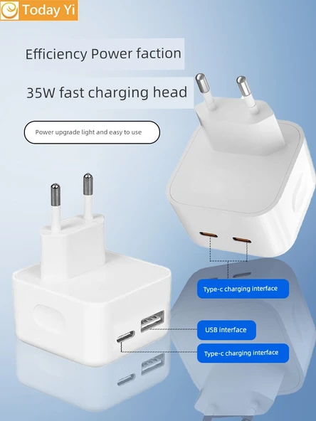 35W EU PD Hızlı Şarj Aleti - 35W A+C Çift Portlu + USB-L + PD Kablolar - 2