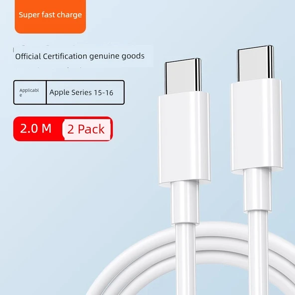 Apple 15-16 Çift Type-C Hızlı Şarj Kablosu - 2.0 Metre (2'li Paket)