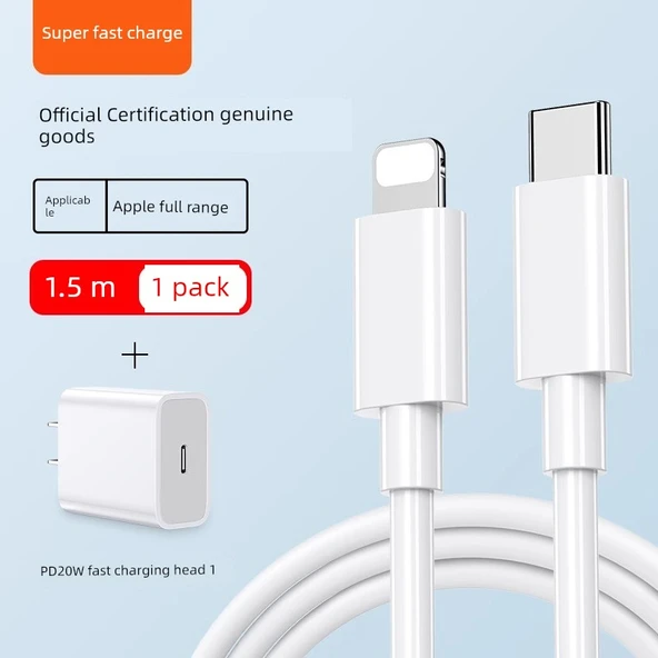 Apple 8-14 20W Hızlı Şarj Seti - 20W Adaptör + 1.5m PD Kablo