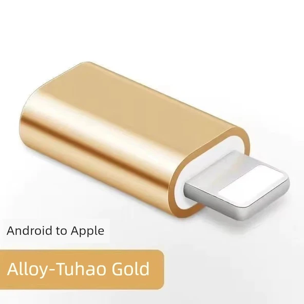 Type-C Lightning Micro USB Android Adaptör - Android Dişi - Apple Erkek - Altın