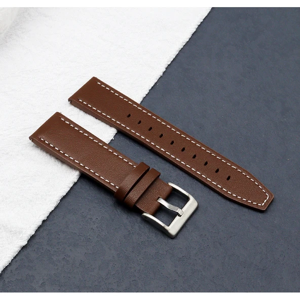 OnePlus Watch 2 Uyumlu Kahverengi Deri Saat Kordonu