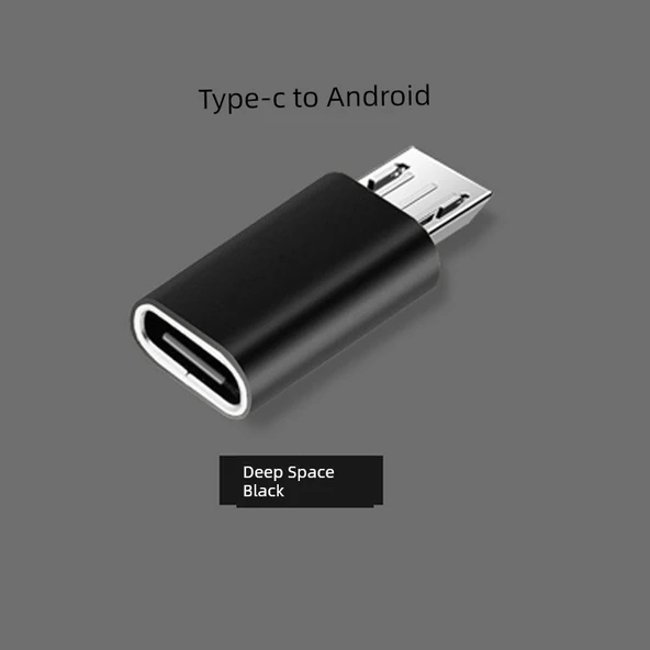 Type-C Lightning Micro USB Android Adaptör - Type-C Dişi - Android Erkek - Siyah