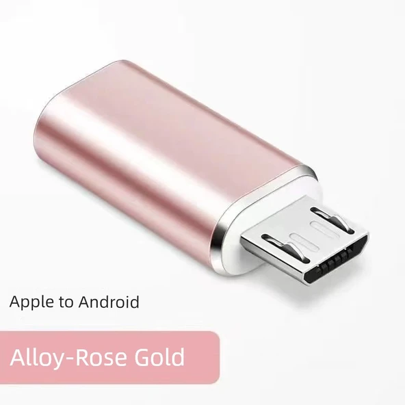 Type-C Lightning Micro USB Android Adaptör - Apple Dişi - Android Erkek - Rose Gold