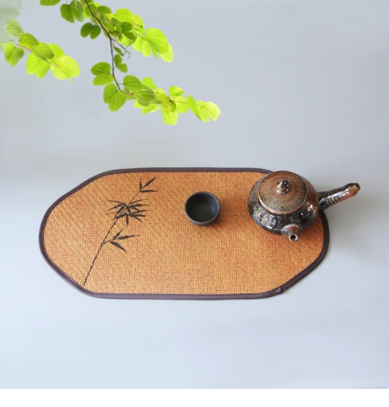 Rattan Çay Altlığı - Kare Serbest El Lotus Çiçeği Desenli - 10