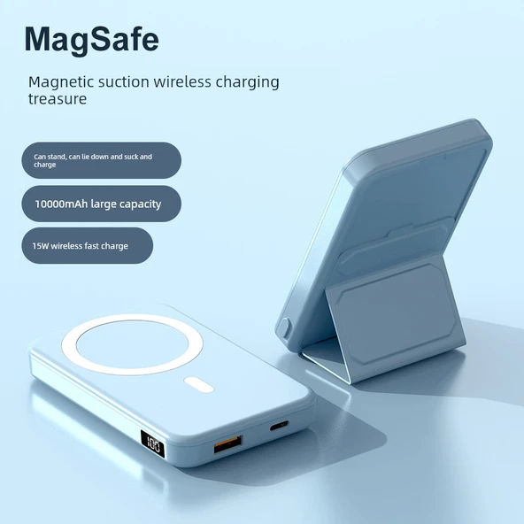 Vivo Uyumlu Manyetik Kablosuz Powerbank - 10000mAh - Mavi - 6