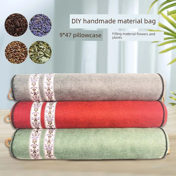 DIY Boyun Yastığı Malzeme Seti - Keten 9x47 Çiçek ve Bitki