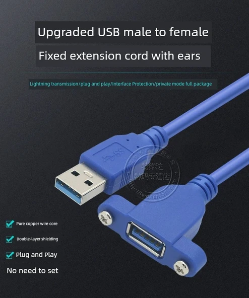 USB Şarj ve Data Uzatma Kablosu - 30cm Siyah - Resim 5
