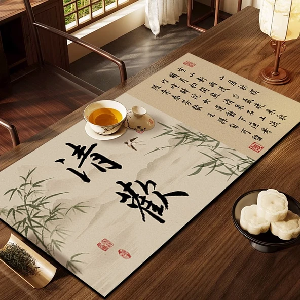 Zen Çay Matı - Diatomlu Çamur - 25x50cm - Küçük Boy - Mutlu ve Huzurlu NC-12298