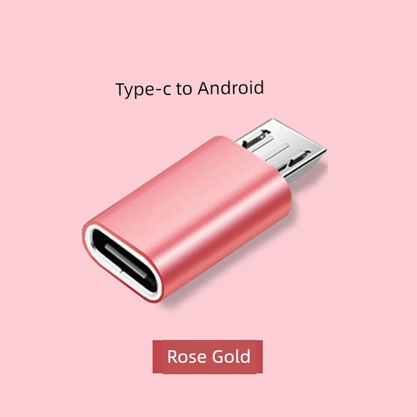 Type-C Lightning Micro USB Android Adaptör - Type-C Dişi - Android Erkek - Rose Gold