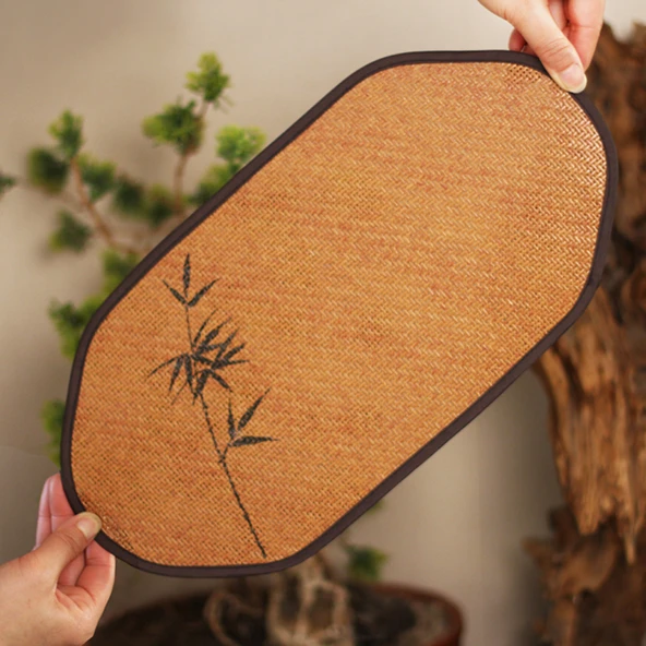 Rattan Çay Altlığı - Kare Serbest El Lotus Çiçeği Desenli - 3
