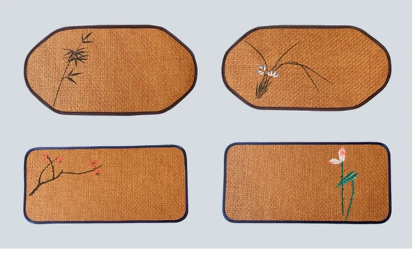 Rattan Çay Altlığı - Kare Serbest El Erik Çiçeği Desenli - 8