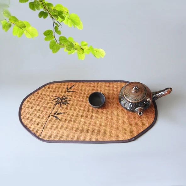 Rattan Çay Altlığı - Kare Serbest El Lotus Çiçeği Desenli - 2