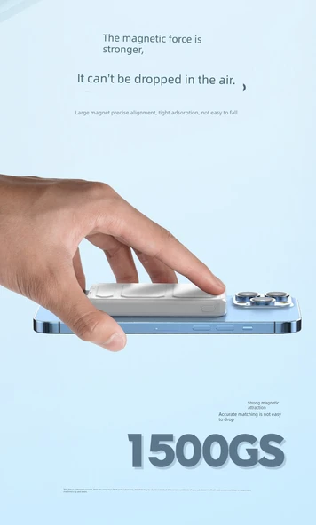 Vivo Uyumlu Manyetik Kablosuz Powerbank - 10000mAh - Mavi - 8