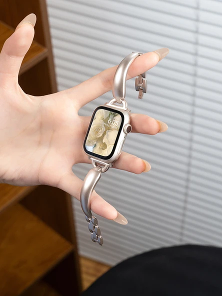 Paslanmaz Çelik Apple Watch Kordon - iwatch 1-9/se 42/44/45mm Yıldız Rengi Buzlu - 4