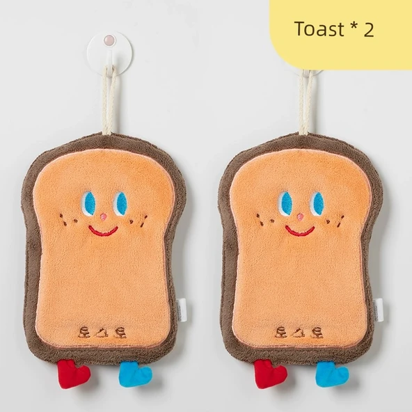 Sevimli Çizgili Üç Katlı Kalınlaştırılmış Su Emici Hızlı Kuruyan El Havlusu - 2'li Tost Desenli