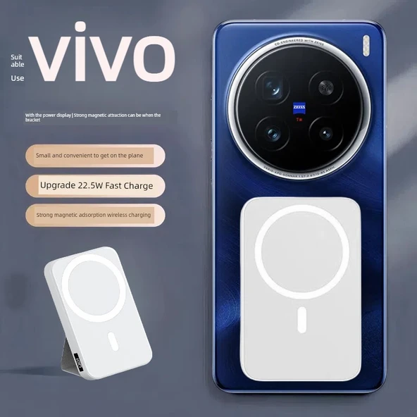 Vivo Uyumlu Manyetik Kablosuz Powerbank - 20000mAh - Beyaz