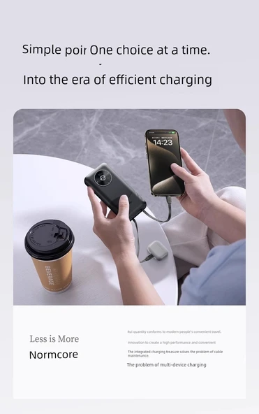 10000mAh Taşınabilir Şarj Aleti - Type-C Kablolu - Gece Siyahı - 10
