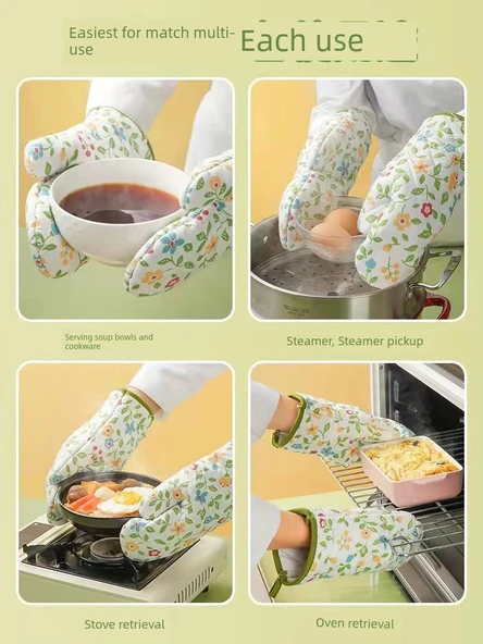 Isıya Dayanıklı Fırın Eldiveni - [Kalınlaştırılmış] Kırmızı Çizgili Tek - Resim 5