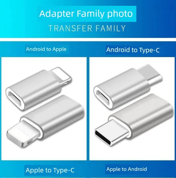 Type-C Lightning Micro USB Android Adaptör - Android Dişi - Apple Erkek - Altın - 7