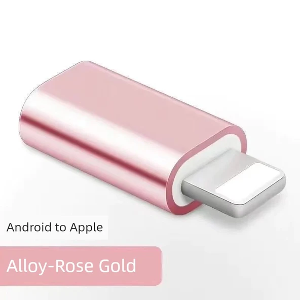 Type-C Lightning Micro USB Android Adaptör - Android Dişi - Apple Erkek - Rose Gold