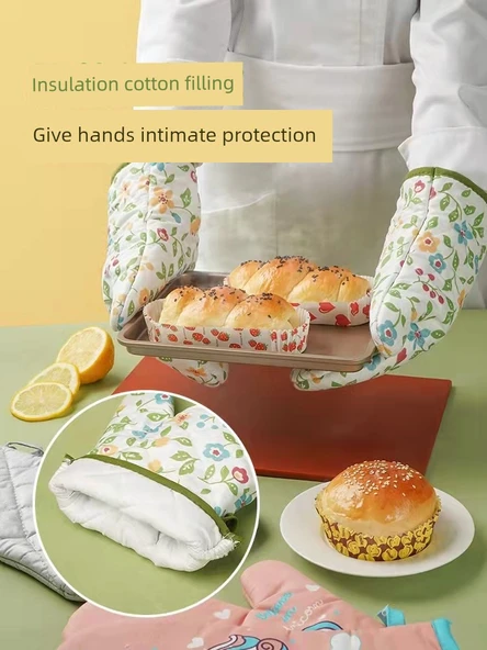 Isıya Dayanıklı Fırın Eldiveni - [Kalınlaştırılmış] Kırmızı Çizgili Tek - Resim 4